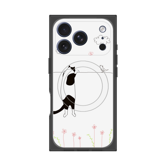 プレミアムスクエアケース with MagSafe［ 夢中に覗く三毛ねこ ］