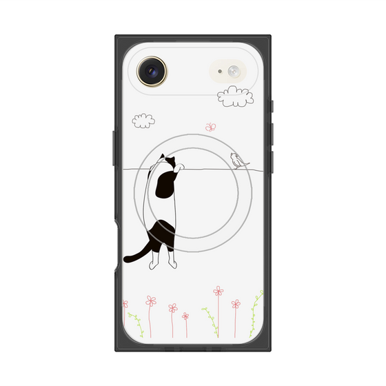 プレミアムスクエアケース with MagSafe［ 夢中に覗く三毛ねこ ］