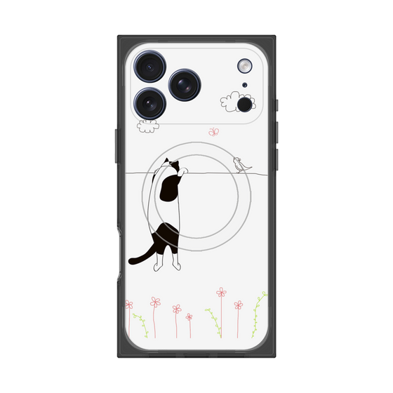 プレミアムスクエアケース with MagSafe［ 夢中に覗く三毛ねこ ］