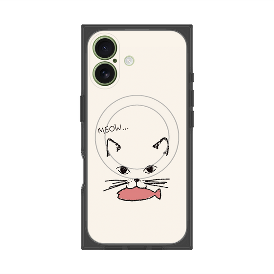 プレミアムスクエアケース with MagSafe［ 食いしん坊なねこ - White ］