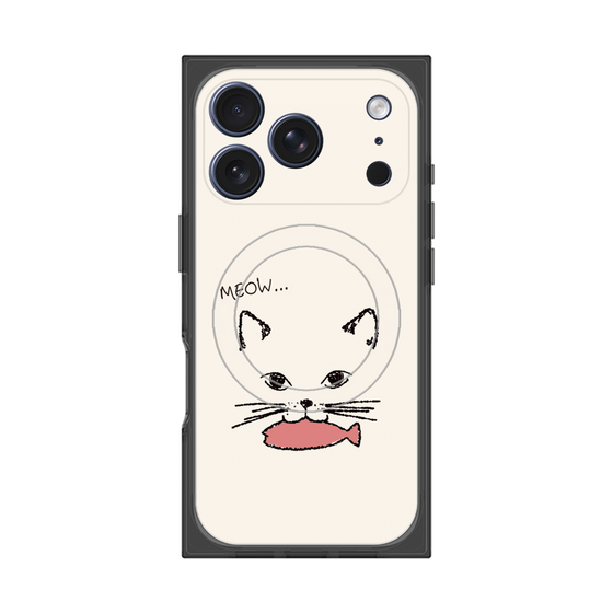 プレミアムスクエアケース with MagSafe［ 食いしん坊なねこ - White ］