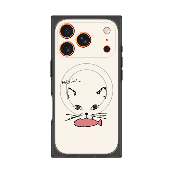 プレミアムスクエアケース with MagSafe［ 食いしん坊なねこ - White ］