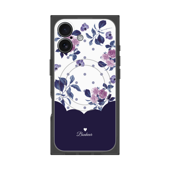 プレミアムスクエアケース with MagSafe［ ツインドットフラワー - Navy ］