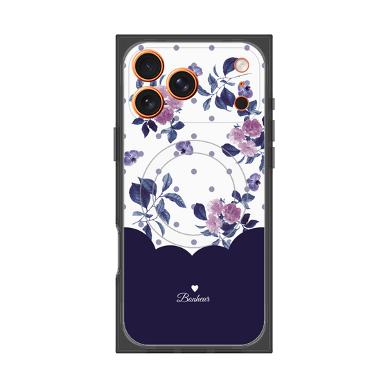 プレミアムスクエアケース with MagSafe［ ツインドットフラワー - Navy ］