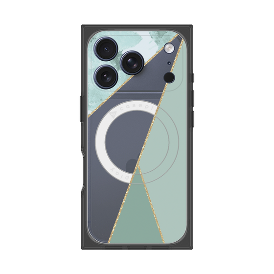 プレミアムスクエアケース with MagSafe［ マーブルトライアングルパレット - Green ］