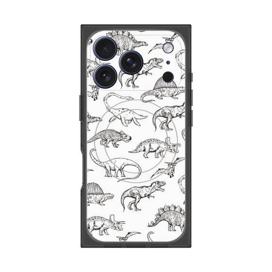 プレミアムスクエアケース with MagSafe［ Dinosaurs No.2 - White ］