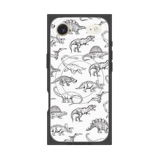 プレミアムスクエアケース with MagSafe［ Dinosaurs No.2 - White ］