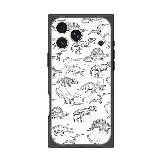 プレミアムスクエアケース with MagSafe［ Dinosaurs No.2 - White ］