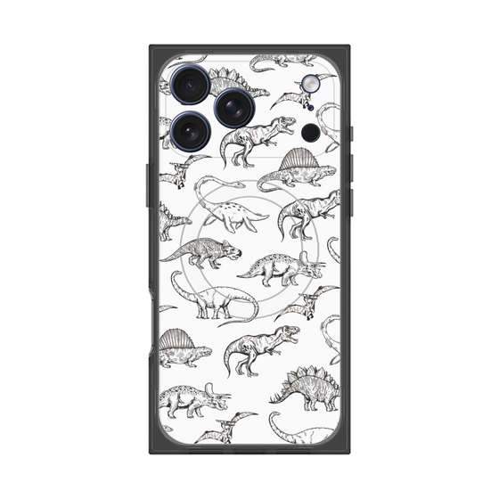 プレミアムスクエアケース with MagSafe［ Dinosaurs No.2 - White ］