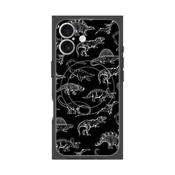 プレミアムスクエアケース with MagSafe［ Dinosaurs No.2 - Black ］