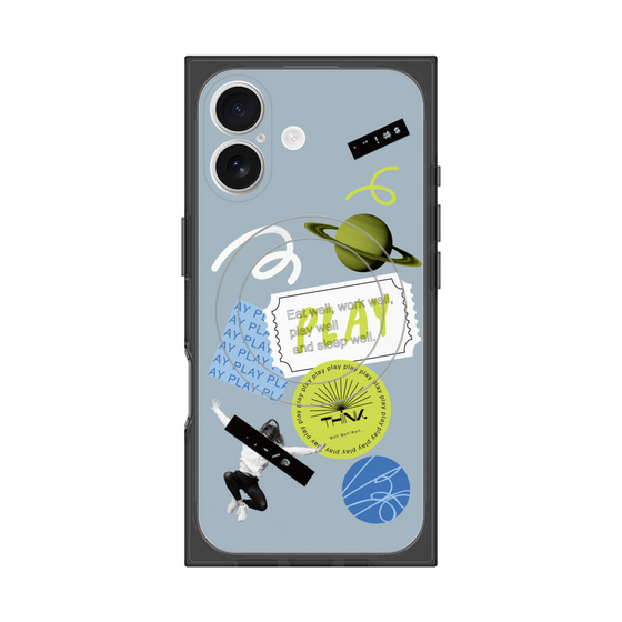 プレミアムスクエアケース with MagSafe［ Playful sticker - Dusty Blue ］