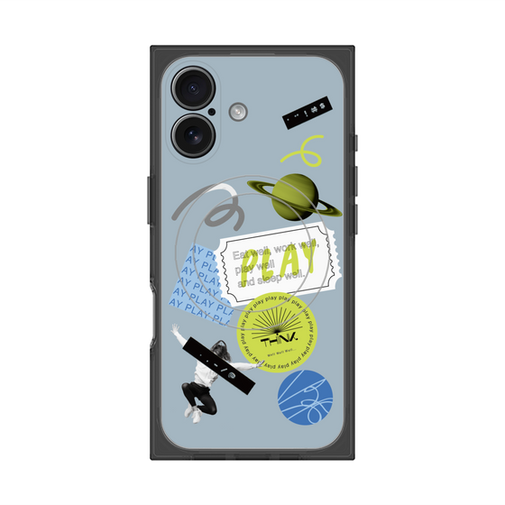 プレミアムスクエアケース with MagSafe［ Playful sticker - Dusty Blue ］