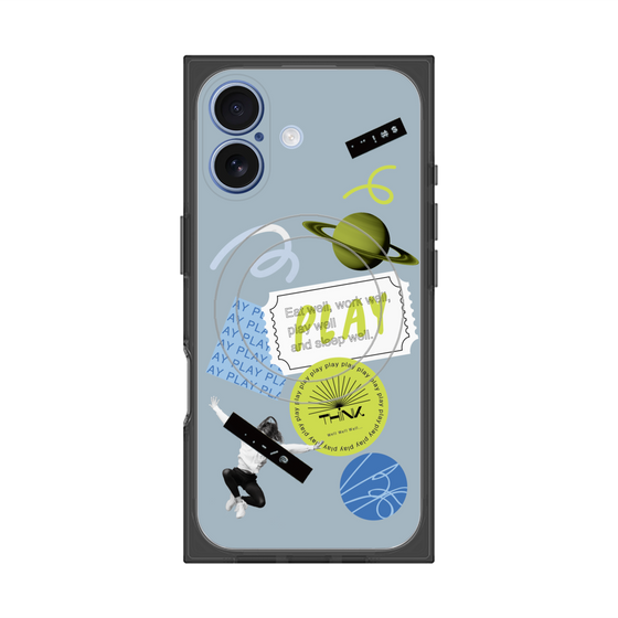 プレミアムスクエアケース with MagSafe［ Playful sticker - Dusty Blue ］