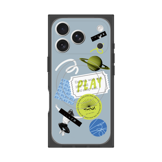 プレミアムスクエアケース with MagSafe［ Playful sticker - Dusty Blue ］