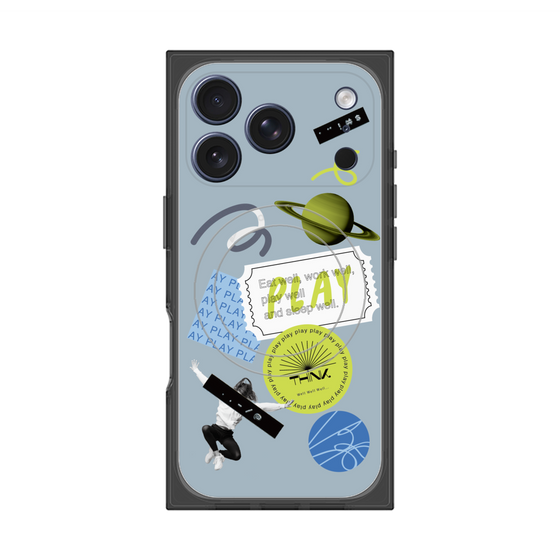 プレミアムスクエアケース with MagSafe［ Playful sticker - Dusty Blue ］