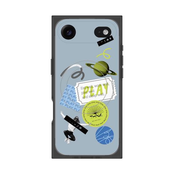 プレミアムスクエアケース with MagSafe［ Playful sticker - Dusty Blue ］