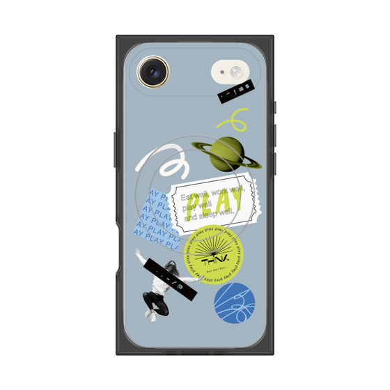 プレミアムスクエアケース with MagSafe［ Playful sticker - Dusty Blue ］