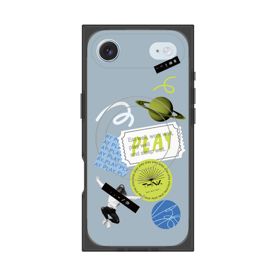 プレミアムスクエアケース with MagSafe［ Playful sticker - Dusty Blue ］