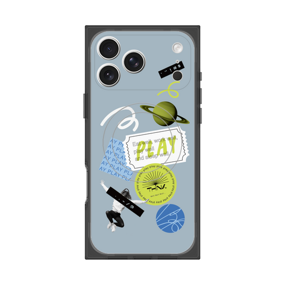 プレミアムスクエアケース with MagSafe［ Playful sticker - Dusty Blue ］