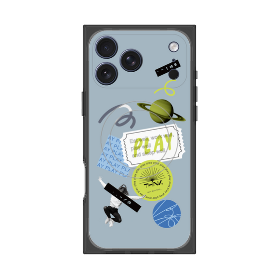 プレミアムスクエアケース with MagSafe［ Playful sticker - Dusty Blue ］