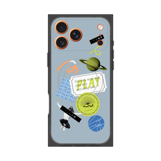 プレミアムスクエアケース with MagSafe［ Playful sticker - Dusty Blue ］