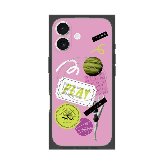 プレミアムスクエアケース with MagSafe［ Playful sticker - Dusty Pink ］
