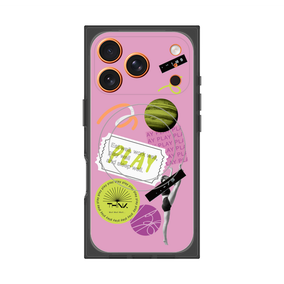 プレミアムスクエアケース with MagSafe［ Playful sticker - Dusty Pink ］