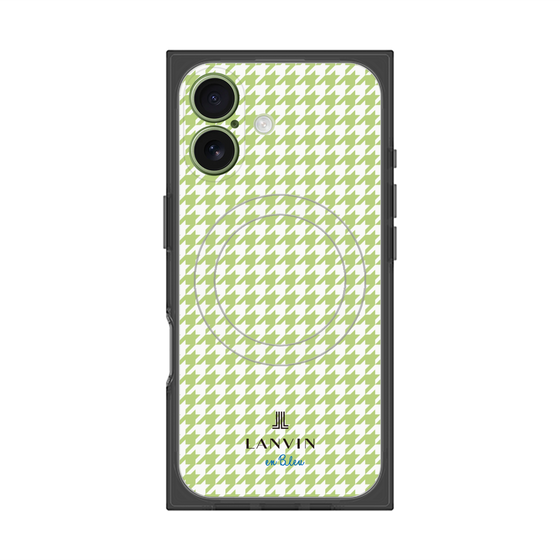 プレミアムスクエアケース with MagSafe［ Houndstooth Pattern Green with LANVIN en Bleu logo- ランバン 千鳥格子柄 グリーン ］