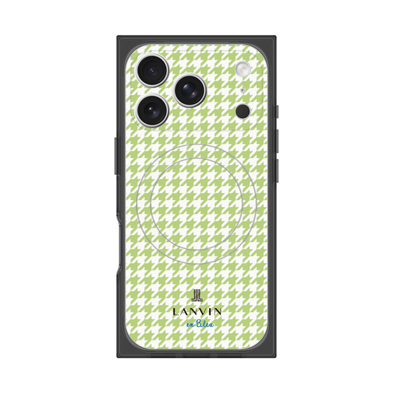 プレミアムスクエアケース with MagSafe［ Houndstooth Pattern Green with LANVIN en Bleu logo- ランバン 千鳥格子柄 グリーン ］