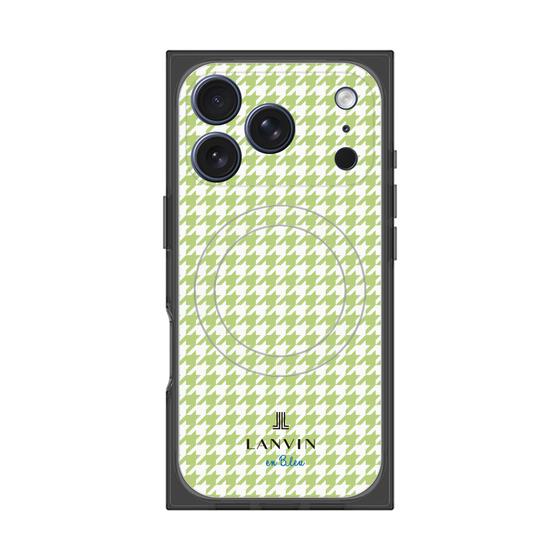 プレミアムスクエアケース with MagSafe［ Houndstooth Pattern Green with LANVIN en Bleu logo- ランバン 千鳥格子柄 グリーン ］