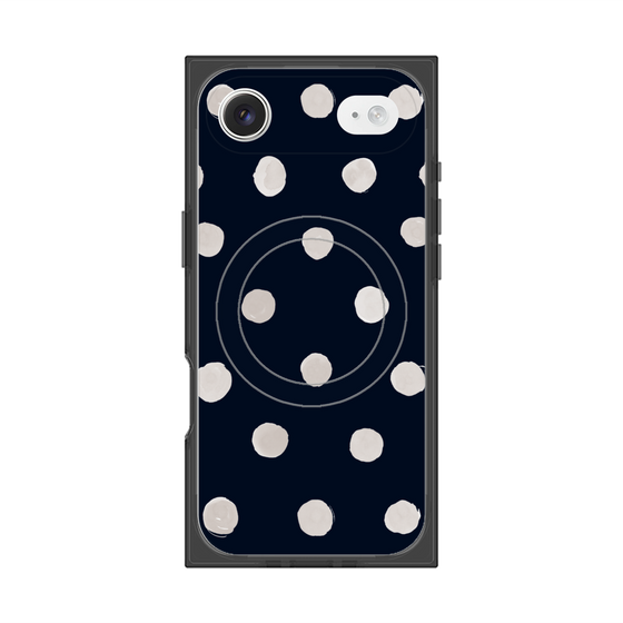 プレミアムスクエアケース with MagSafe［ 水彩ドット・レトロカラー - Navy ］