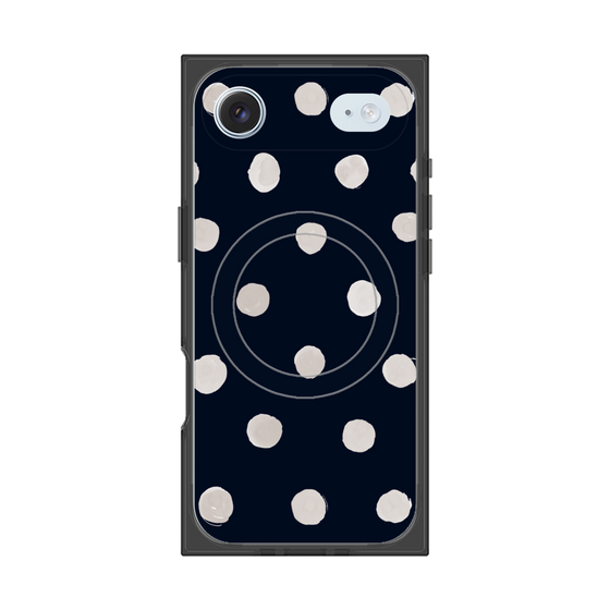 プレミアムスクエアケース with MagSafe［ 水彩ドット・レトロカラー - Navy ］