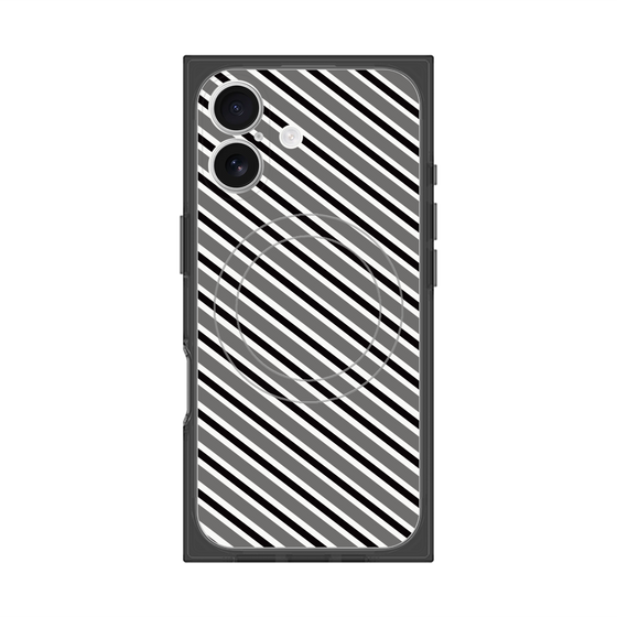 プレミアムスクエアケース with MagSafe［ Small Stripe - Gray × Black ］