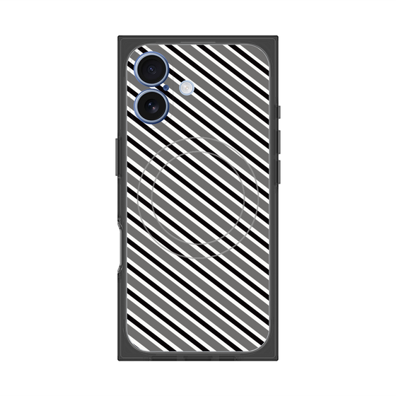 プレミアムスクエアケース with MagSafe［ Small Stripe - Gray × Black ］