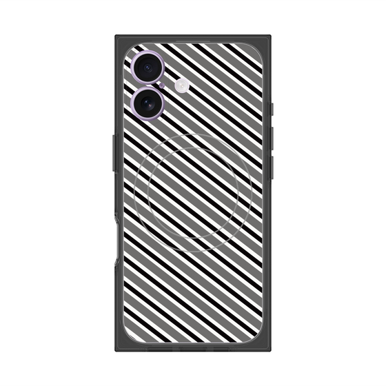 プレミアムスクエアケース with MagSafe［ Small Stripe - Gray × Black ］