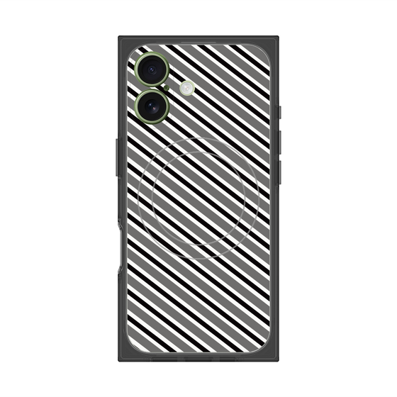 プレミアムスクエアケース with MagSafe［ Small Stripe - Gray × Black ］