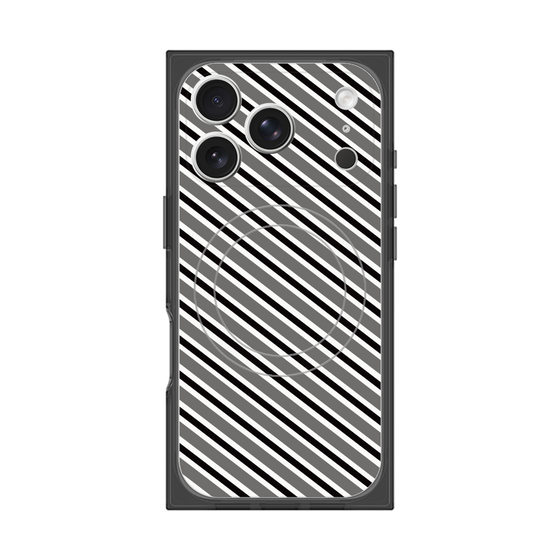 プレミアムスクエアケース with MagSafe［ Small Stripe - Gray × Black ］