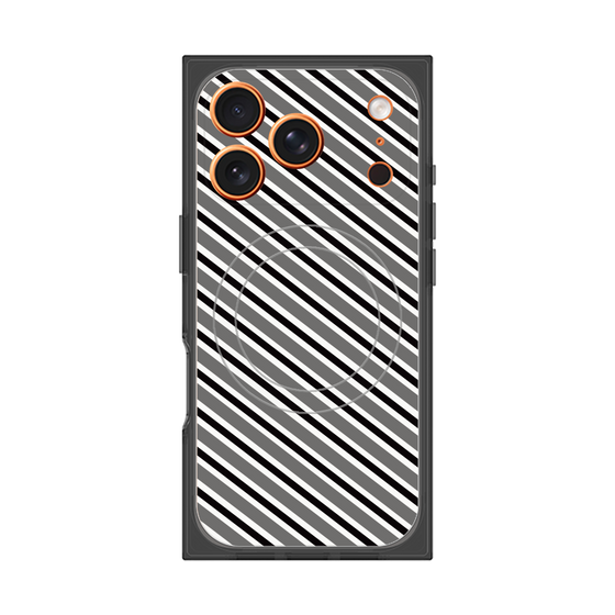 プレミアムスクエアケース with MagSafe［ Small Stripe - Gray × Black ］