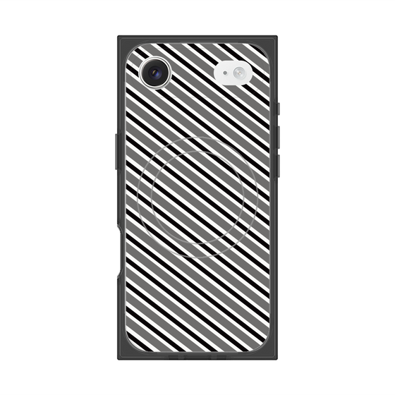 プレミアムスクエアケース with MagSafe［ Small Stripe - Gray × Black ］