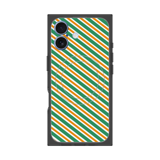 プレミアムスクエアケース with MagSafe［ Small Stripe - Green × Orange ］