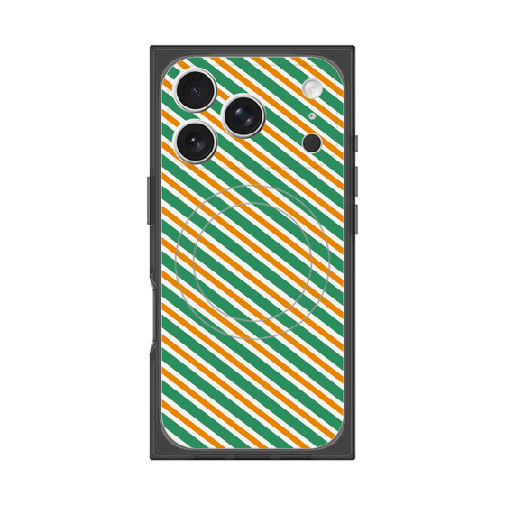 プレミアムスクエアケース with MagSafe［ Small Stripe - Green × Orange ］
