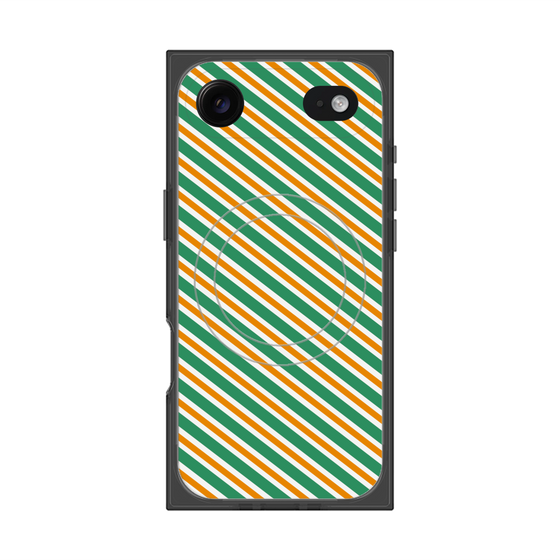 プレミアムスクエアケース with MagSafe［ Small Stripe - Green × Orange ］