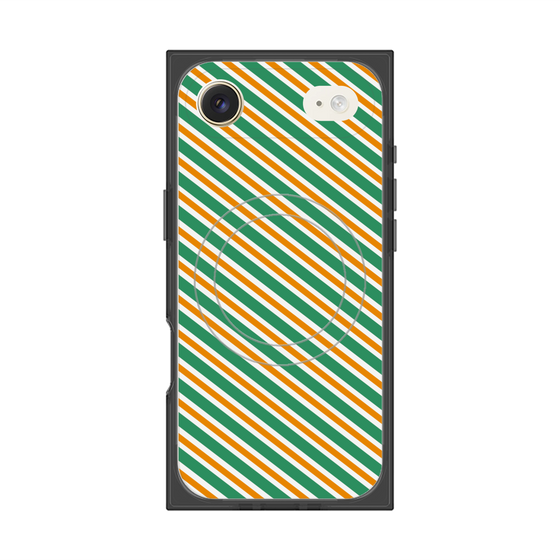 プレミアムスクエアケース with MagSafe［ Small Stripe - Green × Orange ］