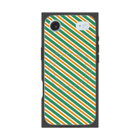 プレミアムスクエアケース with MagSafe［ Small Stripe - Green × Orange ］