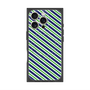 プレミアムスクエアケース with MagSafe［ Small Stripe - Navy × Green ］