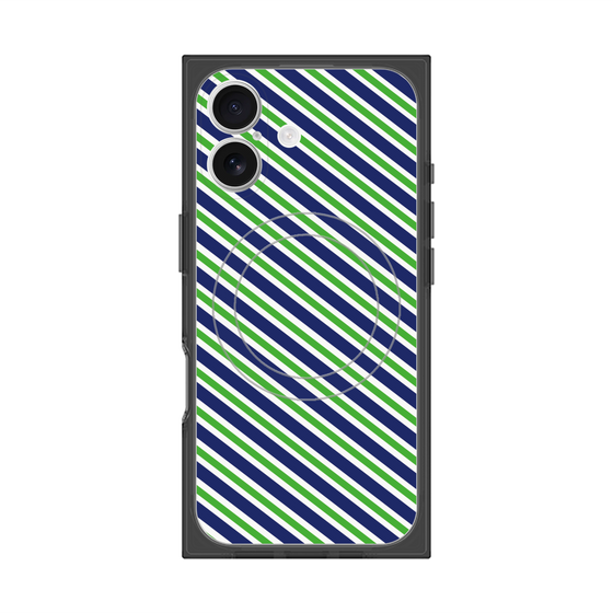 プレミアムスクエアケース with MagSafe［ Small Stripe - Navy × Green ］