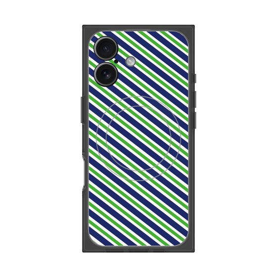 プレミアムスクエアケース with MagSafe［ Small Stripe - Navy × Green ］