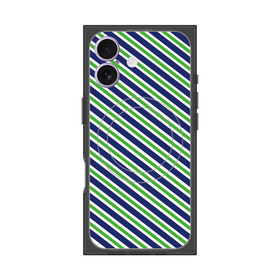 プレミアムスクエアケース with MagSafe［ Small Stripe - Navy × Green ］