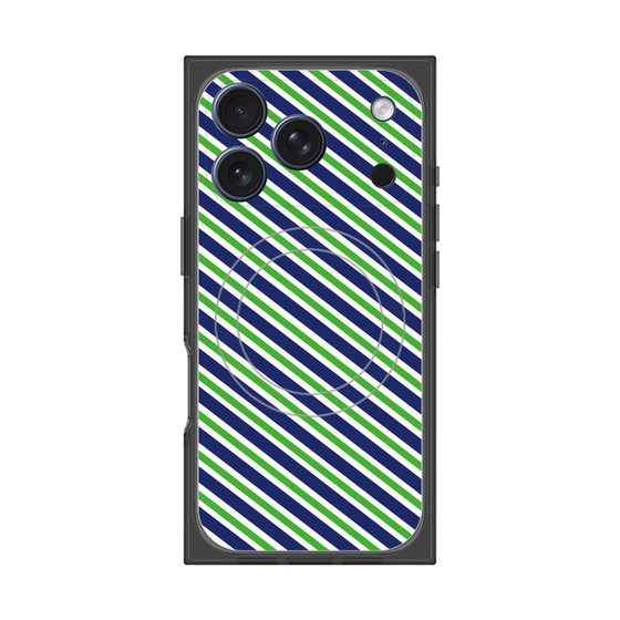 プレミアムスクエアケース with MagSafe［ Small Stripe - Navy × Green ］