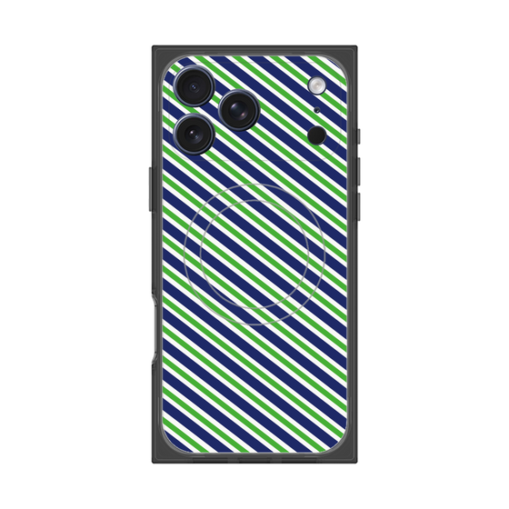 プレミアムスクエアケース with MagSafe［ Small Stripe - Navy × Green ］